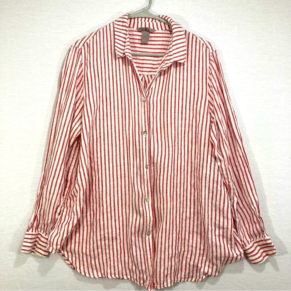 H&M Red and White Striped Button-Down Shirt